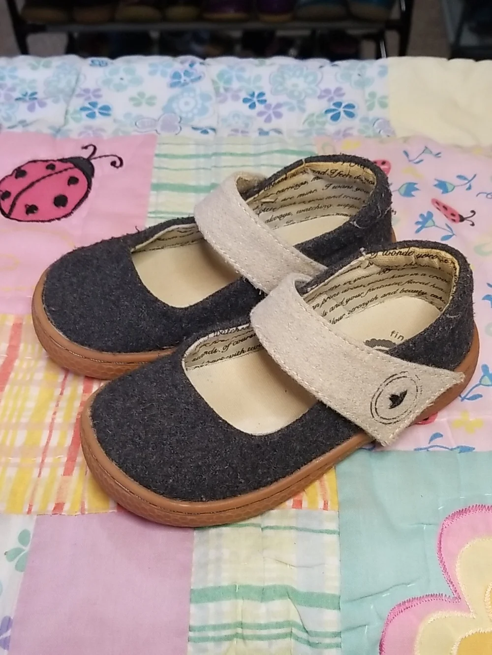 Livie & Luca Charcoal Mary Jane with Beige Strap Size 7 Carta II